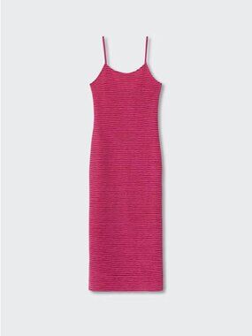 Mango Pink Magenta Striped Fitted Midi Dress, US 8